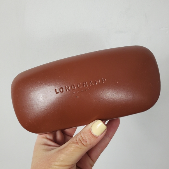 LONGCHAMP Hard Case Sunglass Case Eyeglass Case Tan Faux Leather Neutral Minimal - Picture 1 of 7